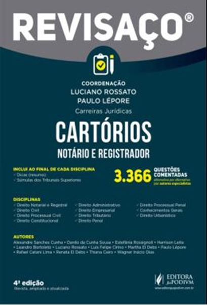 Picture of CARTORIOS - NOTARIO E REGISTRADOR - 3.366 QUESTOES COMENTADAS, ALTERNATIVA POR ALTERNATIVAS POR AUTORES ESPECIALISTAS - 4ª ED