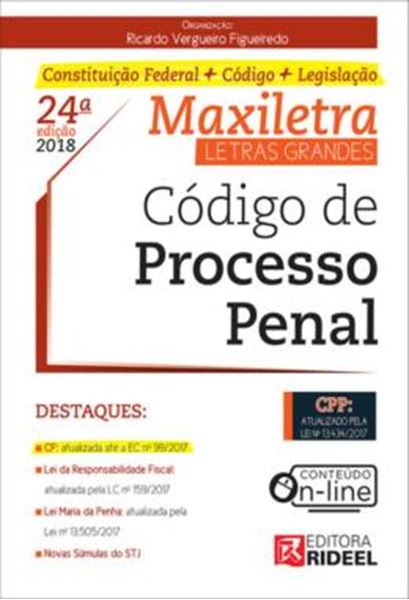 Picture of CODIGO DE PROCESSO PENAL – MAXILETRA – CONSTITUICAO FEDERAL + CODIGO + LEGISLACAO - VOLUME  - 