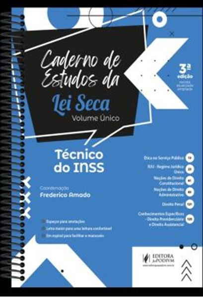 Picture of CADERNO DE ESTUDOS DA LEI SECA - TECNICO DO INSS - VOLUME UNICO - 3ª ED