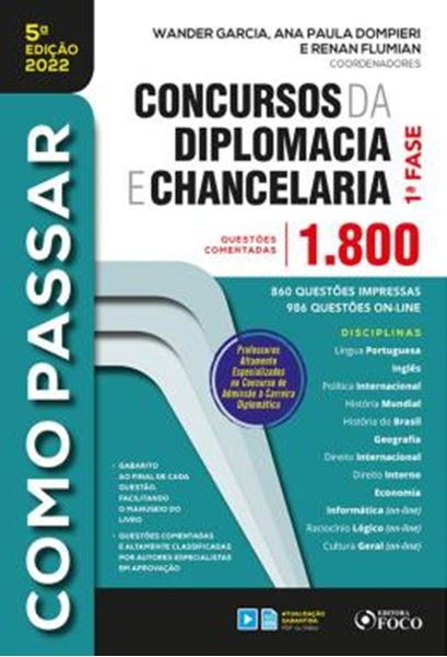 Picture of COMO PASSAR EM CONCURSOS DA DIPLOMACIA E CHANCELARIA - 1.800 QUESTOES COMENTADAS - 1 FASE - 5  ED