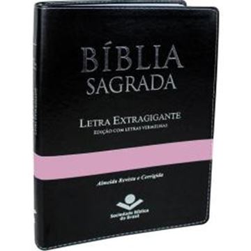 Imagem de BIBLIA SAGRADA LETRA EXTRAGIGANTE COM INDICE DIGITAL - COURO SINTETICO PRETO COM TARJA ROSA