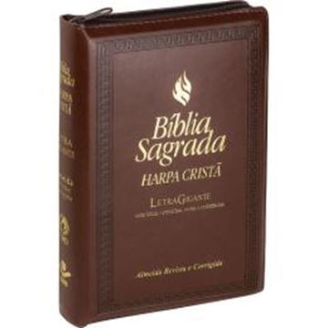 Imagem de BIBLIA SAGRADA LETRA GIGANTE COM HARPA CRISTA - CAPA COURO SINTETICO MARROM ESCURO COM ZIPER