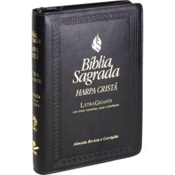 Imagem de BIBLIA SAGRADA LETRA GIGANTE COM HARPA CRISTA - CAPA COURO SINTETICO PRETA COM ZIPER