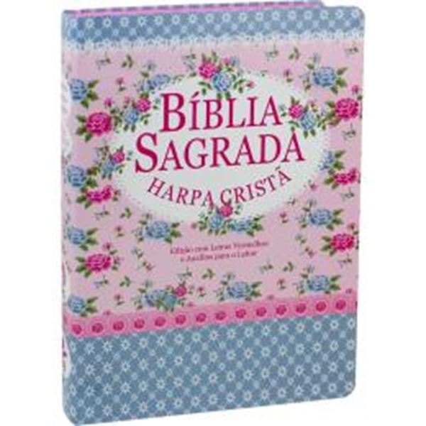 Picture of BIBLIA SAGRADA LETRA GIGANTE COM HARPA CRISTA - CAPA FLORIDA COM TARJA AZUL