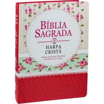 Imagem de BIBLIA SAGRADA LETRA GIGANTE COM HARPA CRISTA - CAPA FLORIDA COM TARJA VERMELHA