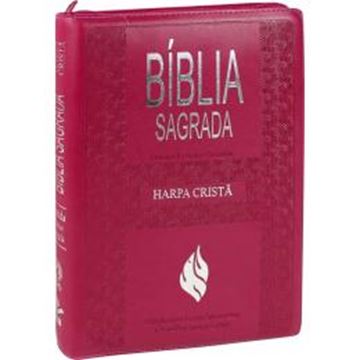 Imagem de BIBLIA SAGRADA LETRA GIGANTE COM HARPA CRISTA E INDICE - COURO SINTETICO PINK E ZIPER