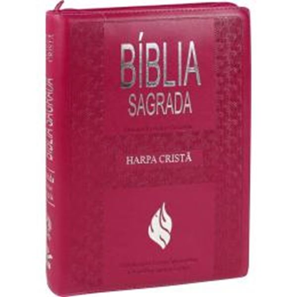 Picture of BIBLIA SAGRADA LETRA GIGANTE COM HARPA CRISTA E INDICE - COURO SINTETICO PINK E ZIPER