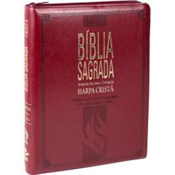 Imagem de BIBLIA SAGRADA LETRA GIGANTE COM HARPA CRISTA E INDICE - COURO SINTETICO VINHO E ZIPER