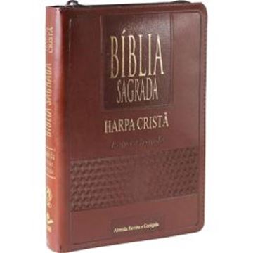 Imagem de BIBLIA SAGRADA LETRA GRANDE COM HARPA CRISTA E INDICE - CAPA COURO SINTETICO MARROM ESCURO COM ZIPER