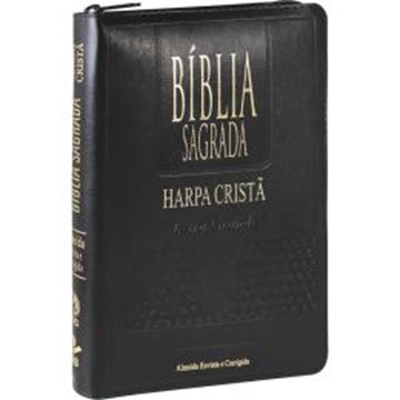 Imagem de BIBLIA SAGRADA LETRA GRANDE COM HARPA CRISTA E INDICE - CAPA COURO SINTETICO PRETO COM ZIPER