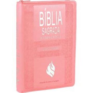 Imagem de BIBLIA SAGRADA LETRA GRANDE COM HARPA CRISTA E INDICE - CAPA COURO SINTETICO ROSA CLARO COM ZIPER