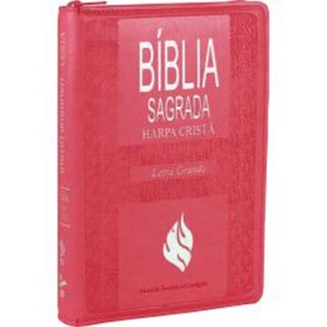Imagem de BIBLIA SAGRADA LETRA GRANDE COM HARPA CRISTA E INDICE - CAPA COURO SINTETICO ROSA COM ZIPER
