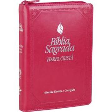 Imagem de BIBLIA SAGRADA LETRA MAIOR COM HARPA CRISTA E FONTE DE BENCAOS - CAPA ROSA COM ZIPER