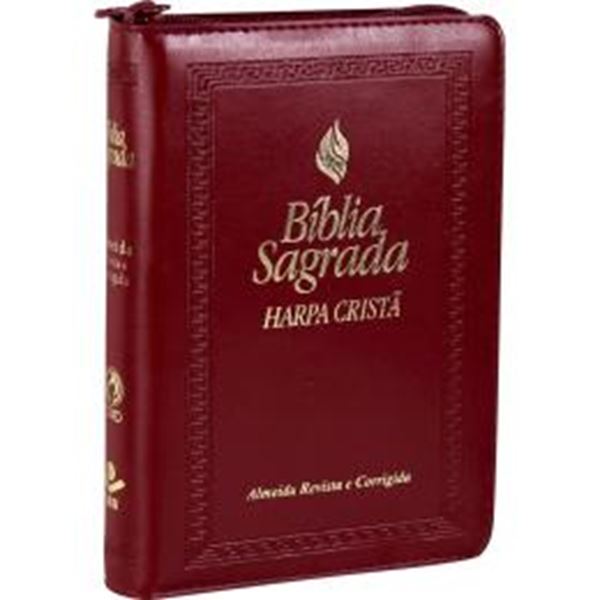 Picture of BIBLIA SAGRADA LETRA MAIOR COM HARPA CRISTA E FONTE DE BENCAOS - CAPA VINHO COM ZIPER
