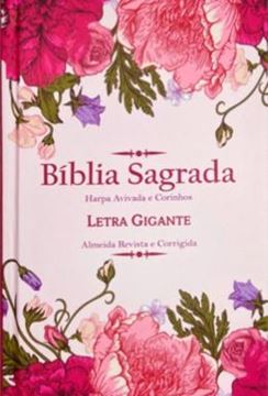 Imagem de BIBLIA GIGANTE CAPA DURA ARC COM HARPA  - FLORAL ROSA