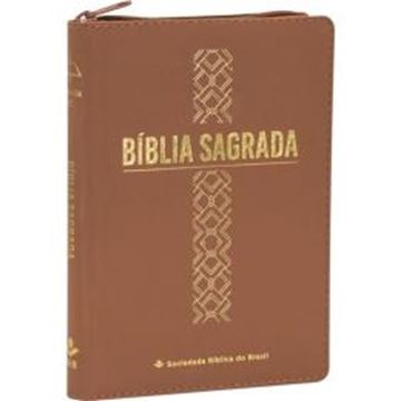 Imagem de BIBLIA LINHA OURO - CRUZ, LETRA GRANDE, CAPA CARAMELO, INDICE IMPRESSO, BEIRA PINTADA E ZIPER - 4ª ED
