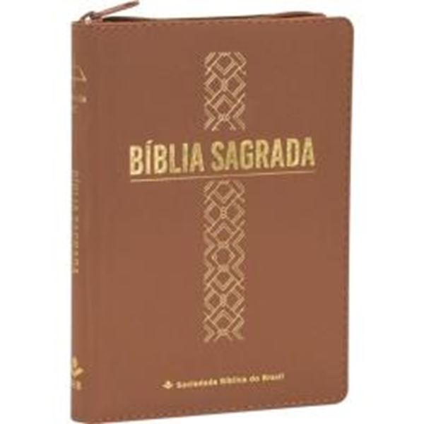 Picture of BIBLIA LINHA OURO - CRUZ, LETRA GRANDE, CAPA CARAMELO, INDICE IMPRESSO, BEIRA PINTADA E ZIPER - 4ª ED