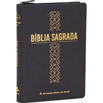 Imagem de BIBLIA LINHA OURO - CRUZ, LETRA GRANDE, CAPA PRETA, INDICE IMPRESSO, BEIRA PINTADA E ZIPER - 4ª ED