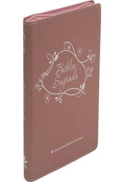 Imagem de BIBLIA LINHA OURO - FLORES, LETRA GRANDE, CAPA ROSA, INDICE IMPRESSO, BEIRA PINTADA E ZIPER
