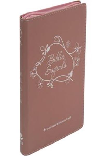 Picture of BIBLIA LINHA OURO - FLORES, LETRA GRANDE, CAPA ROSA, INDICE IMPRESSO, BEIRA PINTADA E ZIPER