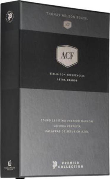Picture of BIBLIA ACF, COURO LEGITIMO MARROM, LETRA GRANDE, LEITURA PERFEITA, PREMIER COLLECTION | COM LETRAS DE JESUS EM AZUL E REFERENCIAS CRUZADAS