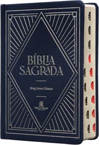 Picture of BIBLIA SAGRADA KING JAMES CLASSICA - LETRA GRANDE - TECIDO SOBRE CAPA DURA MARINHO - LUZES - PALAVRAS DE JESUS EM AZUL - INDICE DE DEDO - LEITURA PERFEITA - COM INTRODUCAO AOS LIVROS BIBLICOS